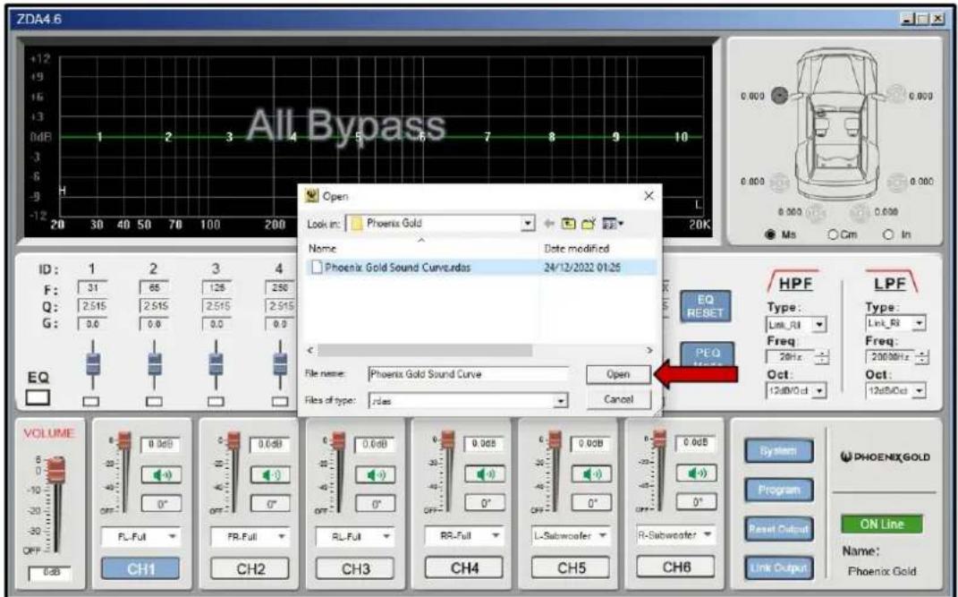 ZDA4.6 All Bypass Open Look in: Phoenix Gold Name Date modified Phoenix Gold Sound Curveudas 24/12/2022 01:25 ID: 1 2 3 4 F: 31 65 128 250 Q: 2.515 2.515 2.515 2.515 G: 0.0 0.0 0.0 0.0 EQ VOLUME 6 0.0dB -10 0.0dB -20 0.0dB FL-Full FR-Full RL-Full RR-Full L-Subwoofer R-Subwoofer CH1 CH2 CH3 CH4 CH5 CH6 PHF LPF Type: Link_RI Freq: 20Hz Oct: 12dB/D oct Type: Link_RI Freq: 200MHz Oct: 12dB/D oct System Program Reset Output Link Output ON Line Name: Phoenix Gold