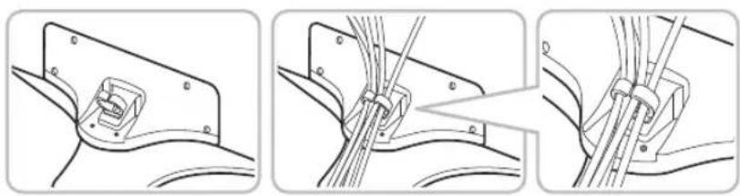 Three-step diagram showing mechanical assembly steps: mounting bracket, connecting rod, and clamping mechanism (no text or symbols)