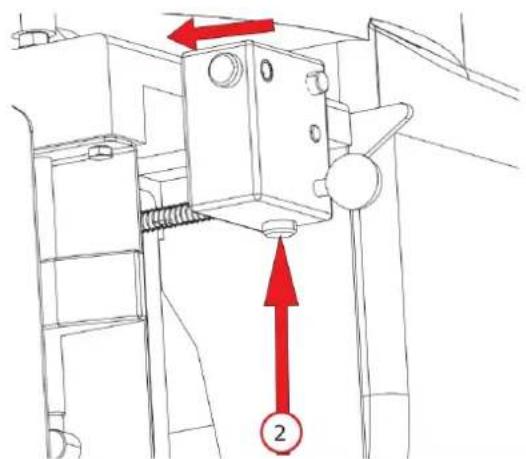 Technical diagram showing mechanical assembly with red arrows and labeled component '2'