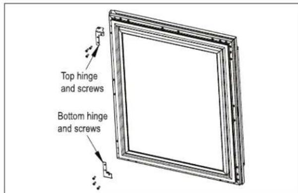 Top hinge and screws Bottom hinge and screws