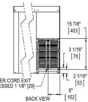 15 7/8" [403] 3 1/16" [78] 2 1/16" [53] 6" [152] CER CORD EXIT SSED 1 1/8" [29] BACK VIEW