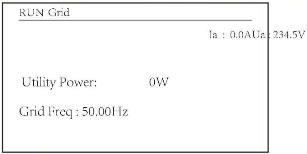 RUN Grid Ia : 0.0AUa : 234.5V Utility Power: 0W Grid Freq : 50.00Hz
