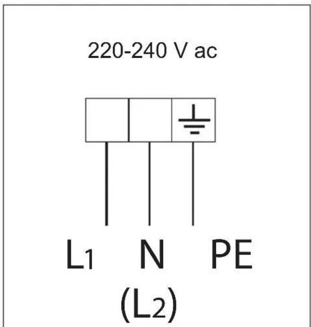 220-240 V ac L1 N PE (L2)