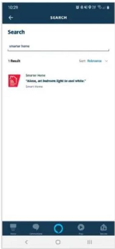 10:29 SEARCH Search unmarar home 1 Result Sort: Relevance Snear Home "Alexa, art bedroom light to cool white." Smart Home