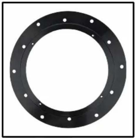 Circular black mechanical flange with bolt holes, no text or symbols visible