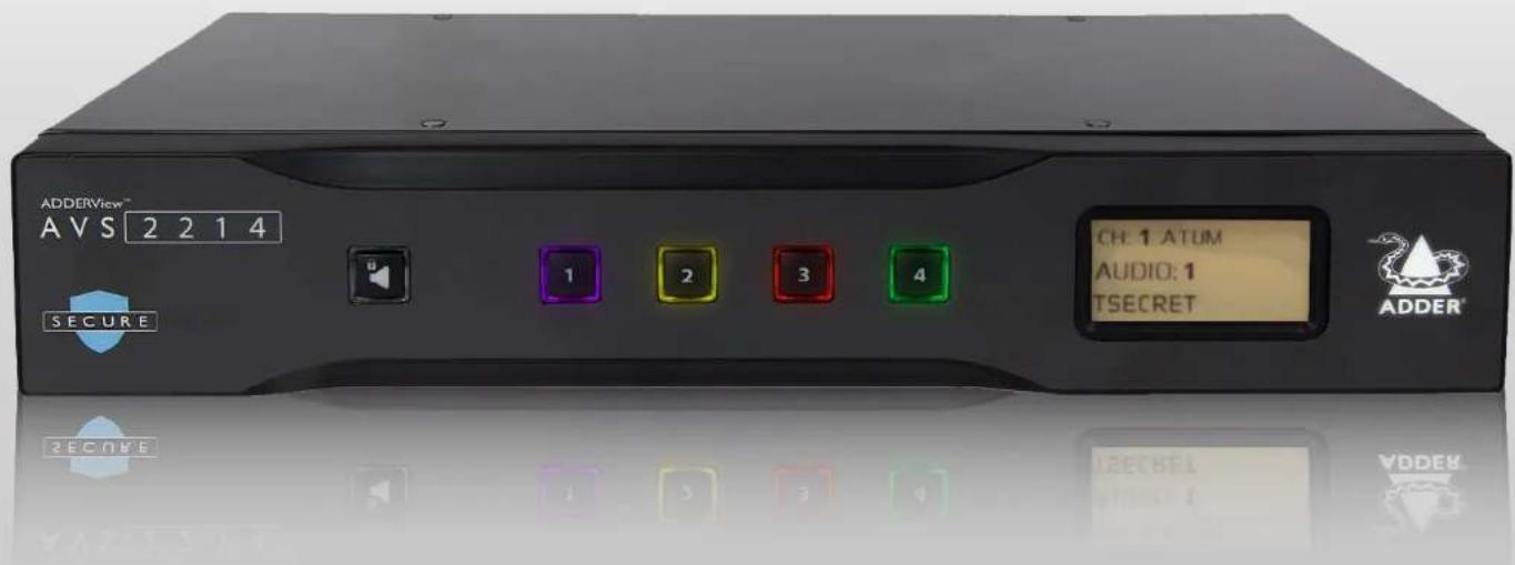 ADDERView® AVS 2 2 1 4 SECURE 1 2 3 4 CH: 1 ATUM AUDIO: 1 TSECRET ADDER® 2 SECURE