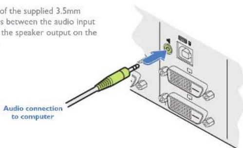 of the supplied 3.5mm s between the audio input the speaker output on the Audio connection to computer