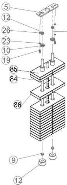 Technical diagram of a mechanical assembly with numbered components and labeled parts