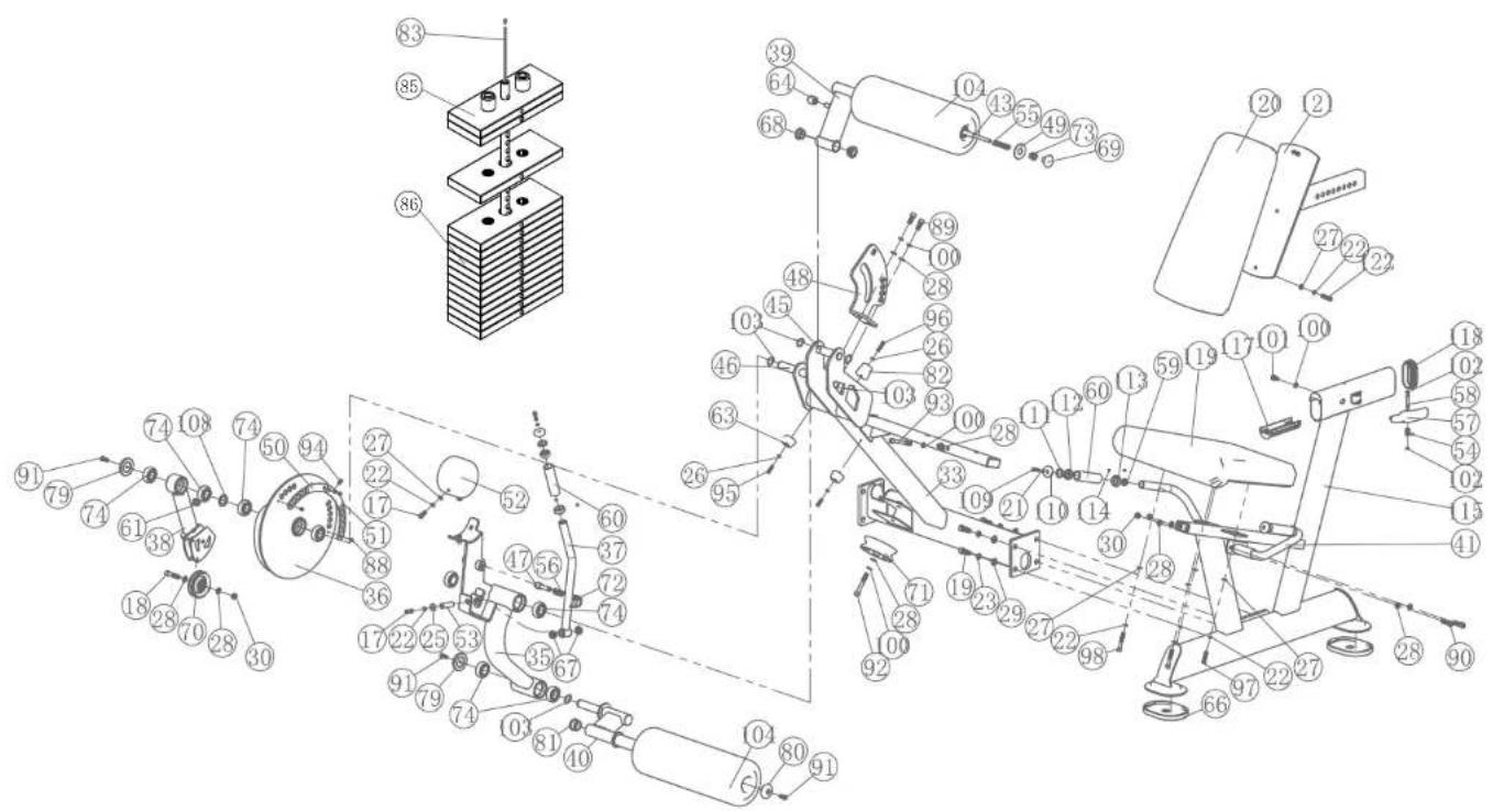 Technical diagram of a mechanical assembly with numbered components and exploded view, likely for engineering or manufacturing documentation.