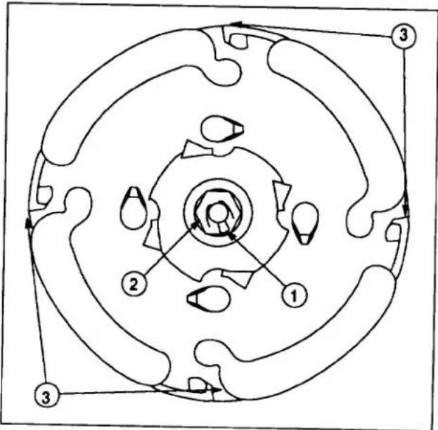 Technical diagram of a mechanical component with numbered parts and directional arrows indicating flow or movement.