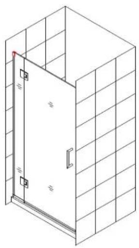 Isometric line drawing of a 3D cabinet or enclosure with a red door and side panels (no text or symbols)