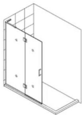 Isometric line drawing of a two-story building facade with windows and doorways (no text or symbols)