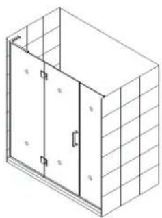 Isometric line drawing of a cabinet or enclosure with windows and doors, no text or symbols present