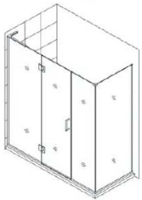 Isometric line drawing of a two-story cabinet or enclosure with doors and windows (no text or symbols)