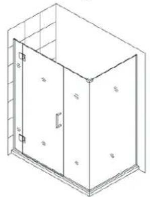 Isometric line drawing of a two-story cabinet or enclosure with doors and windows (no text or symbols)
