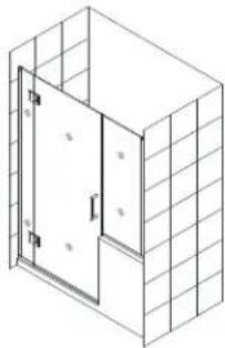 Isometric line drawing of a door mounted on a wall, no text or symbols present