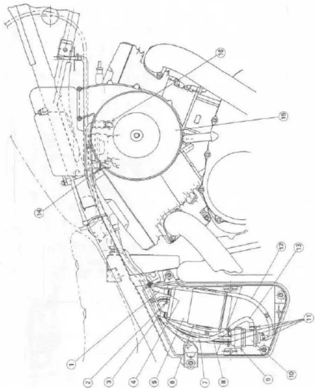 Technical diagram of a mechanical assembly with numbered components for identification