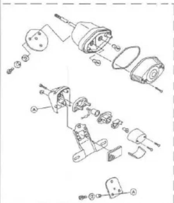 Exploded view diagram of a mechanical assembly with labeled parts A and B, showing exploded views and internal components.