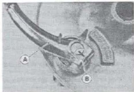 Technical diagram of a mechanical component with labeled parts A and B, likely for assembly or identification.