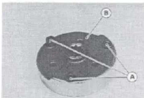 Diagram of a mechanical component with labeled points A and B, showing internal structure and alignment lines.