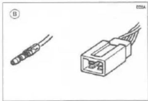 Two electronic components: a wire connector and a plug-in connector, shown without any text or symbols.