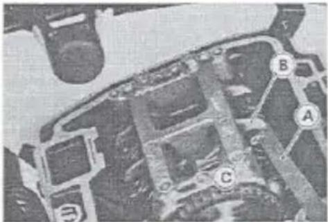 Aerial or satellite image with labeled points A, B, and C indicating specific locations or features.