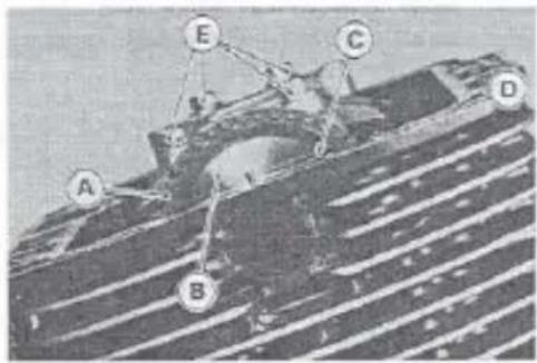 Labeled diagram of a mechanical or structural component with points A, B, C, D, and E marked.