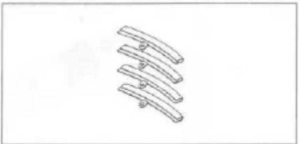 Simple line drawing of three curved mechanical components or brackets (no text or symbols)