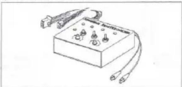Line drawing of a rectangular electronic device with three terminals and a coiled cable (no text or symbols)