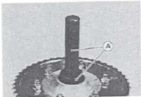 Mechanical component with a central shaft and gear base, labeled 'A' (no text or symbols beyond label)