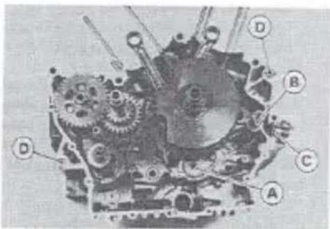 Technical diagram of a mechanical assembly with labeled parts A, B, C, D