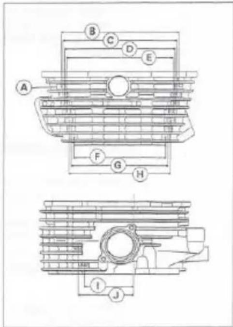 Technical diagram of a mechanical assembly with labeled components A through J, showing cross-sectional views.