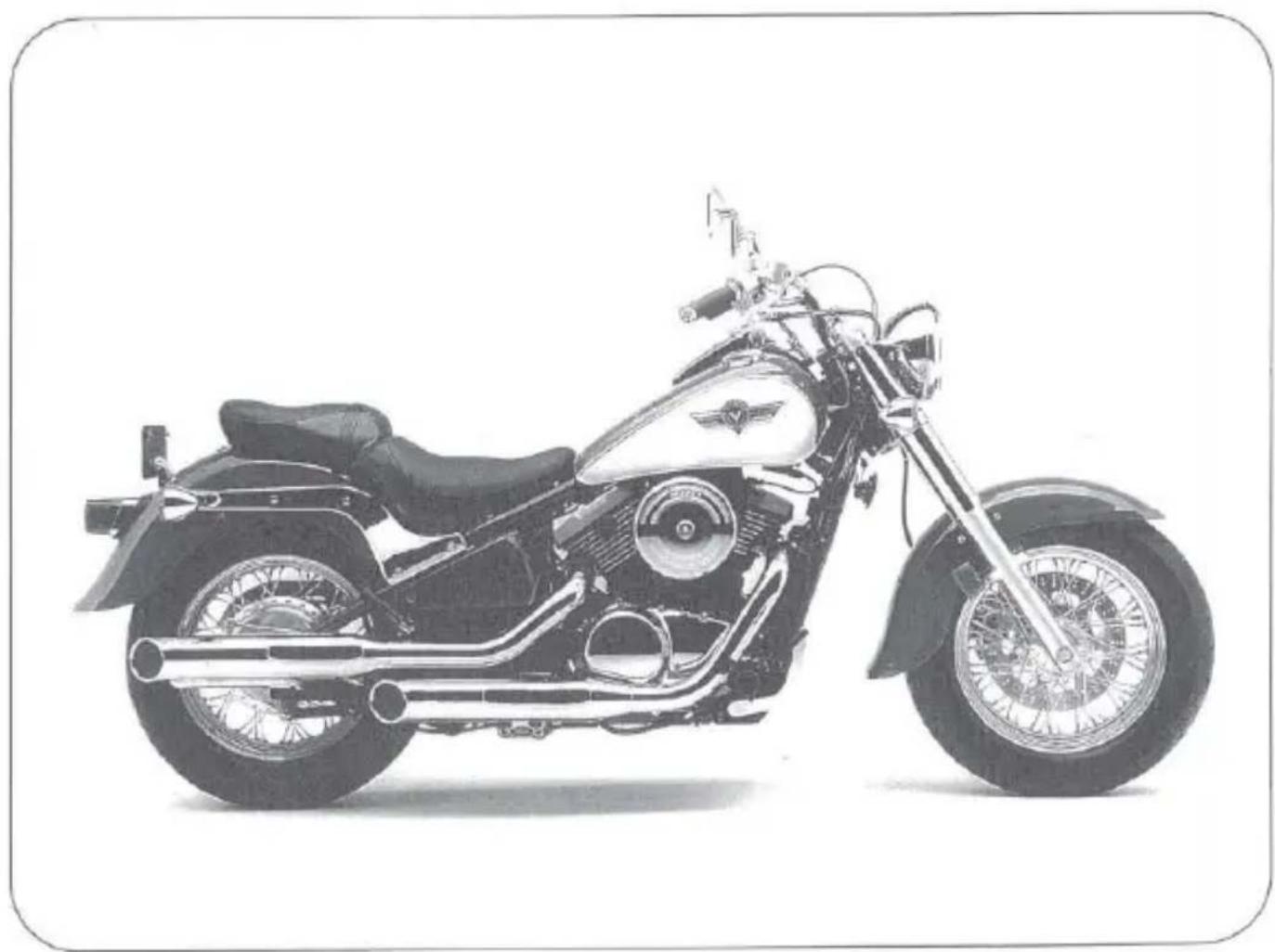 Side profile of a classic black-and-white motorcycle with visible engine and front wheel (no text or symbols)