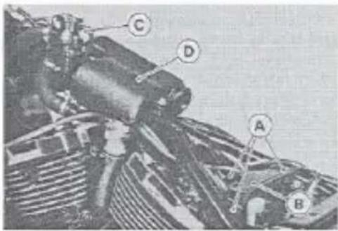 Technical diagram of a mechanical assembly with labeled components A, B, C, and D