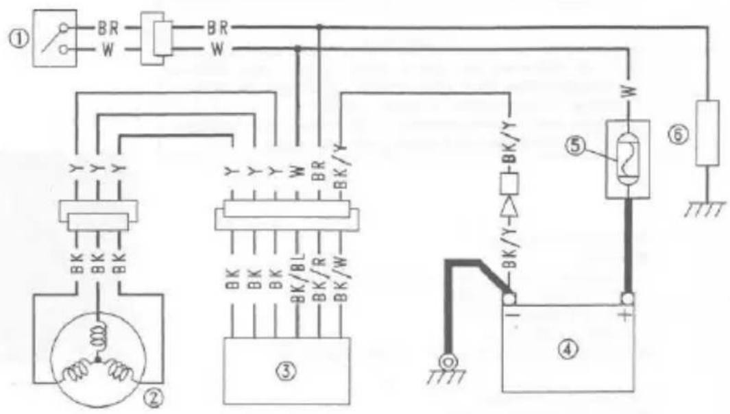 Electrical schematic diagram showing power distribution and circuit connections with labeled components and wiring symbols