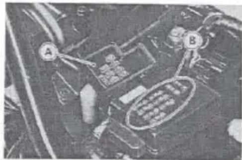Interior view of a vehicle dashboard with labeled components (A and B), no visible text or symbols beyond labels