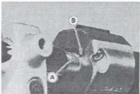 Technical diagram showing labeled components A and B with directional arrows, likely from an engineering or mechanical context.