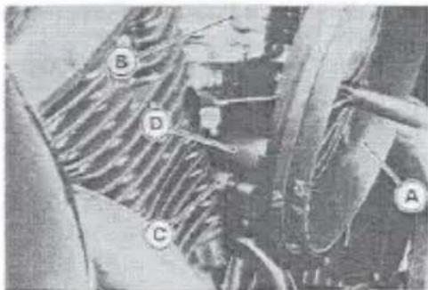 Technical diagram of a mechanical component with labeled parts A, B, C, and D