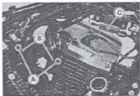 Technical diagram with labeled components A, B, and C, likely from an engineering or mechanical context.