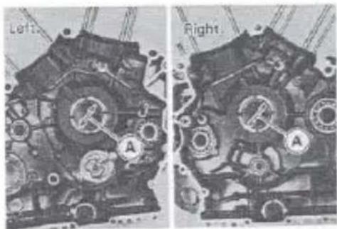 Two mechanical engine components labeled 'Left' and 'Right', showing internal gears and shafts without any readable text or symbols.