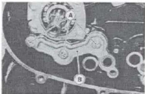 Close-up mechanical component with labeled parts A and B (no readable text or symbols)