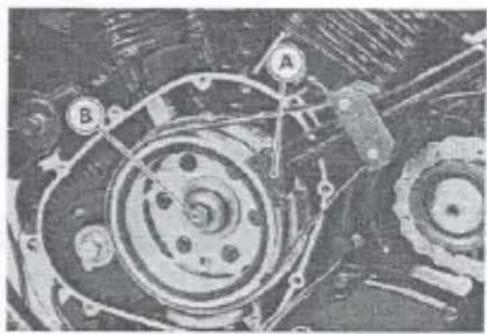 Close-up of mechanical components with labeled parts A and B (no readable text or symbols)