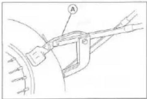 Technical diagram showing a mechanical clamp or lever mechanism with labeled component A
