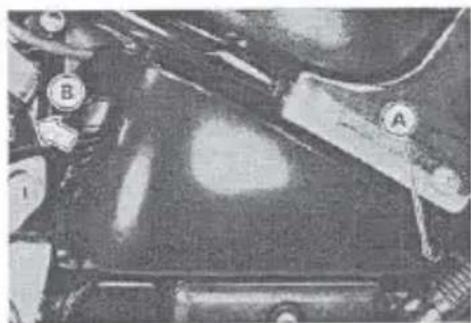 Close-up of a mechanical component with labeled parts A and B (no readable text or symbols)