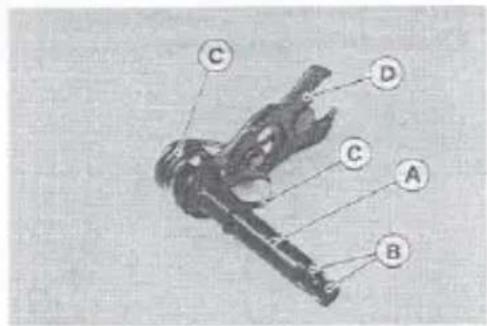 Labeled diagram of a mechanical component with points A, B, C, D marked for identification.