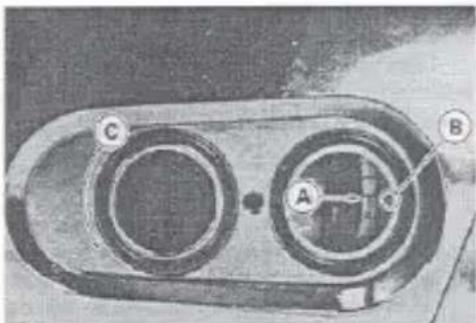 Close-up of a mechanical component with two circular cavities labeled A and B, no visible text or symbols.