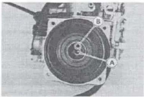 Technical diagram of a mechanical assembly with labeled parts A and B