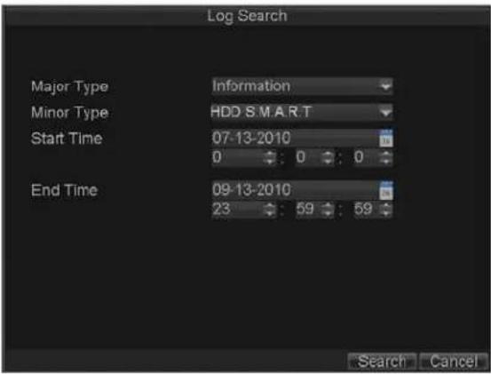 Log Search Major Type Information Minor Type HDD S M A R T Start Time 07-13-2010 End Time 09-13-2010 Search Cancel