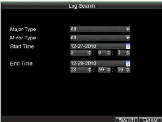 Log Search Major Type All Minor Type All Start Time 12-27-2010 0 : 0 : 0 End Time 12-28-2010 23 : 59 : 59 Search Cancel