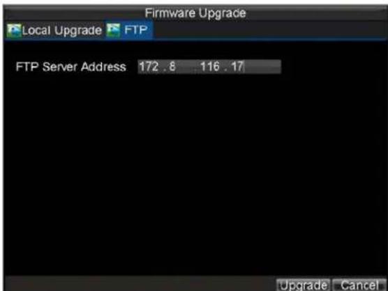 Firmware Upgrade Local Upgrade FTP FTP Server Address 172 .8 116 .17 Upgrade Cancel